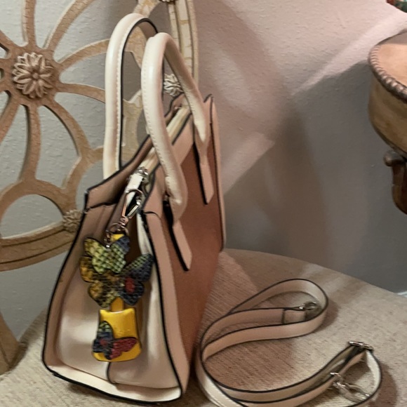 Purse Handbag Natural Ivory Tan Butterflies Summer - Picture 4 of 15